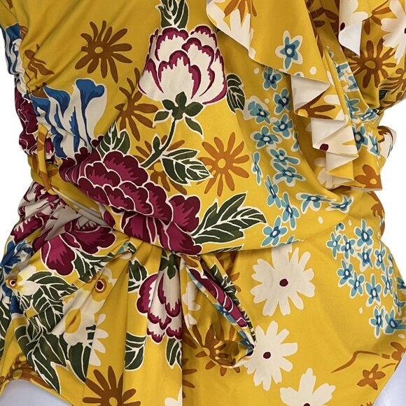 Sundance Womens M Floral Wrap Ruffle Frill One Piece Swimsuit Beachy Poolside - Picture 8 of 16
